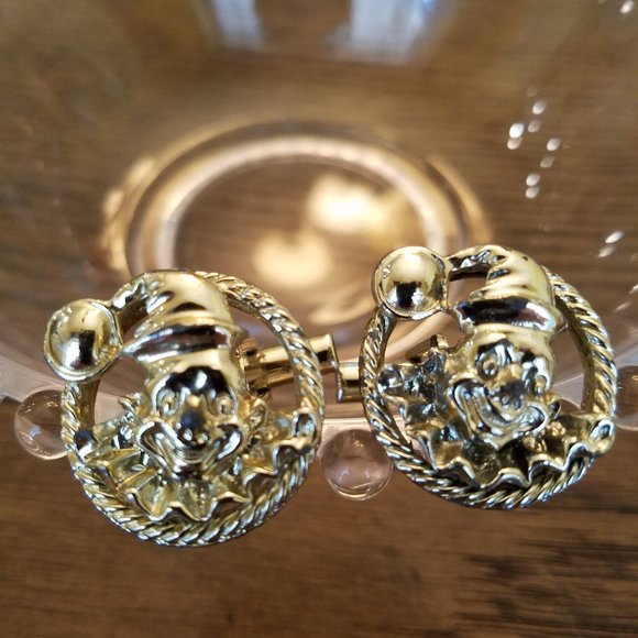 Vintage Gold Tone Clown Cuff Links - Picture 1 of 3